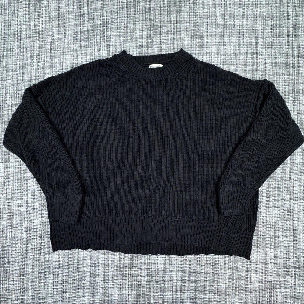 American Eagle Womens Black Cotton Shaker Knit Crewneck Sweater Large Pullover
